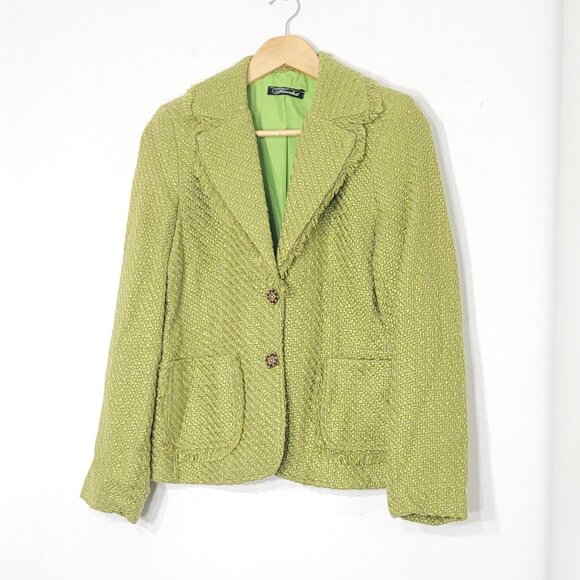 Touché Women's Green Tweed Fabric Notched Button Details Business Blazer Size 4 - Picture 2 of 13